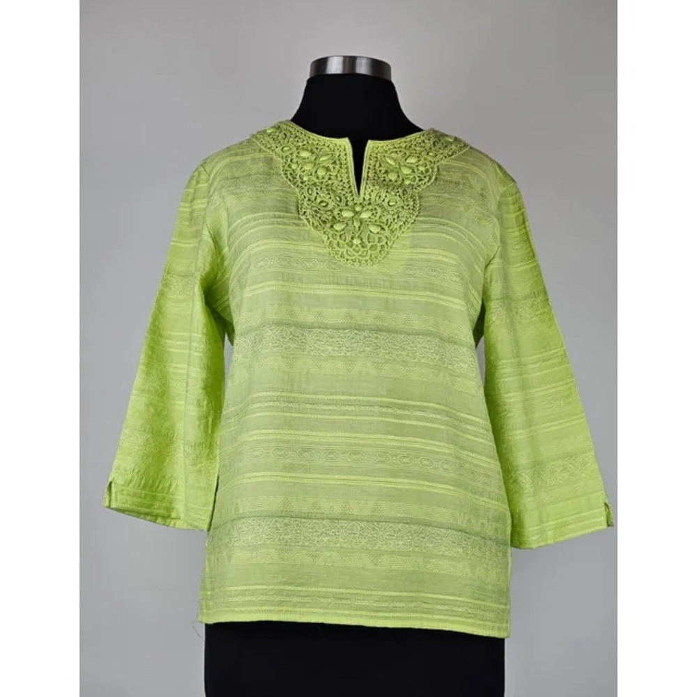 Alfred Dunner Woman Top 24W Green Rayon Blend Embroidered Jewel‎ Trim 3/4 Sleeve